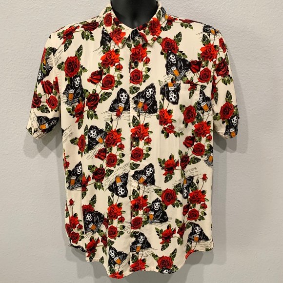 Fresh Vibes Other - Fresh Vibes Skeleton and Red Rose Button  Shirt
